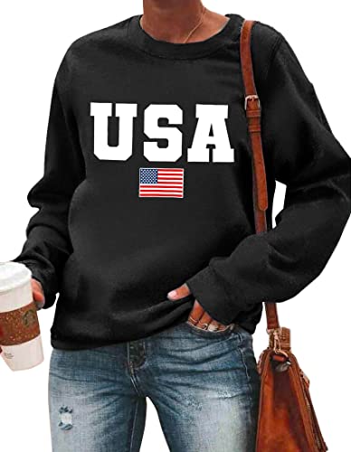 Image of LAZYCHILD USA Sweatshirt Women American Flag Shirt Patriotic TShirt Stars Stripes Pullover 4th of July Tee Tops
