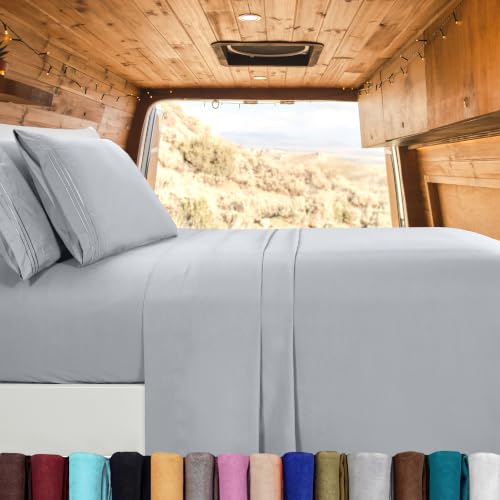 Image of Elegant Comfort Luxury 1500 Premium Hotel Quality Microfiber 4-Piece Sheet Set - Wrinkle Resistant, All Around Elastic Fitted Sheet, Deep Pocket up to 16 inch, RV Short Queen, Silver