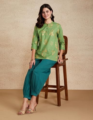 Image of Amazon Brand - Myx Women's Printed Regular Cotton Short Kurti (Available in Plus Sizes)