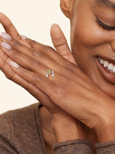 Silvora 925 Sterling Silver Adjustable Birthstone Ring with Heart Shaped Gemstone and Round CZ, Perfect for Women, with Gift Box2