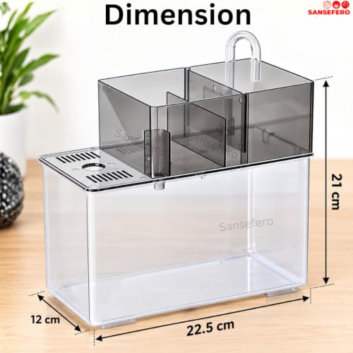 Image of SANSEFERO Mini Aquarium with Filter Pump Betta Tank Ideal for Home, Office Decoration Mini Table Aquarium for Turtle, Small Fishes & Bettas (ZG-001) - Stones & Plants Not Inlcuded