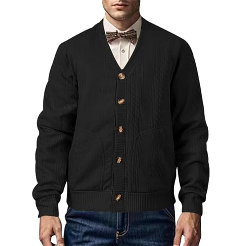 Pull tricoté col en V homme chaud et anti-froid en maille côtelée avec poches pratiques