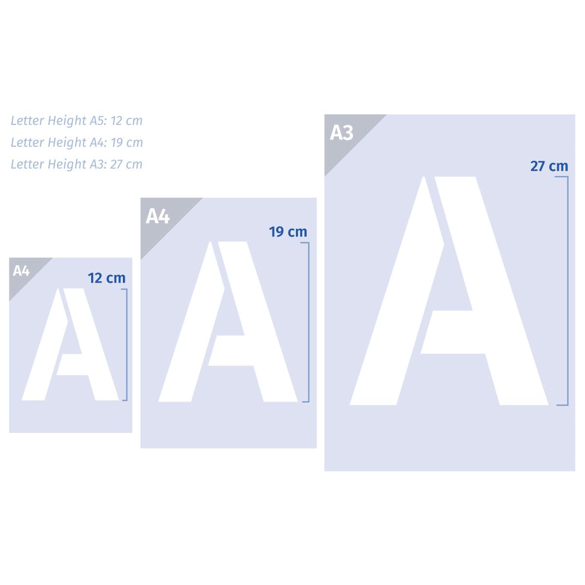 QBIX Großes Buchstabenschablonen-Set, komplettes Alphabet-Buchstaben-Vorlagen-Set in drei großen Größen (19 cm Buchstabenhöhe - A4)