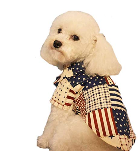 Delifur American Flag Dog Costume Pet Shirt USA Flag Style Summer Apparel for Small Medium Large Dogs (L)