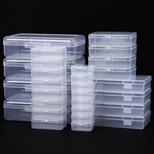 QUEFE 28 Pack Small Storage Containers Mixed Sizes Clear Plastic Boxes Craft Organizers Rectangular...