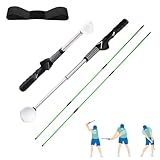 Retractable Golf Swing Trainer - Golf Swing Training Aid, Non-Slip Golf Grip Trainer, Strength & Tempo Training, Golf Alignment Sticks & Arm Band, Indoor Outdoor Golf Swing Practice, Left-Handed