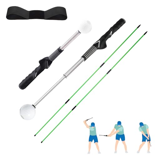 格納式ゴルフスイングトレーナー - ゴルフスイングトレーニング補助、ノンスリップゴルフグリップトレーナー、筋力&テンポトレーニング、ゴルフアライメントスティック&アームバンド、屋内屋外ゴルフスイング練習、左利き用