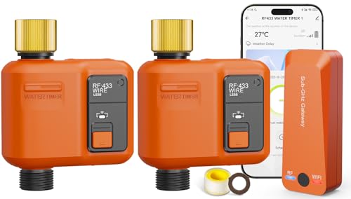 WiFi Water Timer for Garden Hose, Smart Sprinkler Timer with 984ft Long Range, Strong Wall Penetration, APP & Remote Control, Voice Control, Rain Delay, Manual Mode, Watering System (1 Outlet,2pcs)