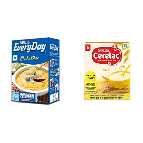 Image of Nestle Everyday Shahi Ghee, 1L & Nestle CERELAC Baby Cereal with Milk, Wheat - From 6 Months, 300g Bag-In-Box Pack