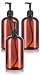 Amber 16 oz Boston Round PET (BPA Free) with Black Lotion Pump (3 pack) + Labels