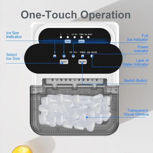 Image of Portable Ice Maker Machine | 6-Min Quick Bullet Ice, Crushed & Chewable Ice, Self-Cleaning, Ideal for Home, Kitchen, Office & Party