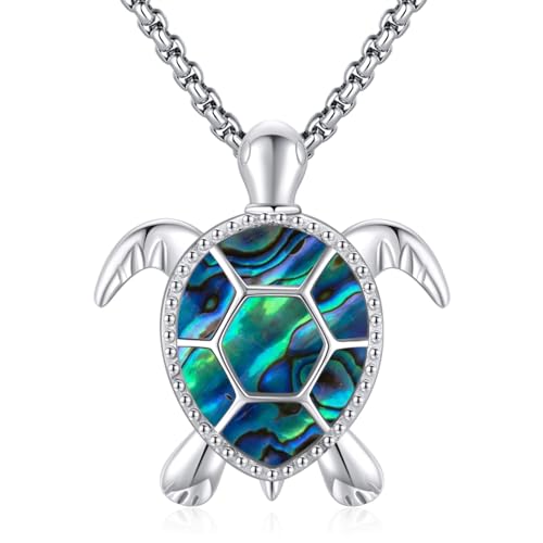Animal Necklace Sterling Silver Turtle/Wolf/Phoenix/Cat Necklace for Women Opal Abalone Shell Turquoise Animal Jewelry