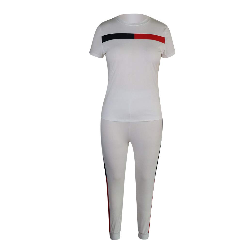 Kombinezon damski na lato moda dwuczęściowa koszulka + ubrania 7/8 fitness sport jogging spodnie joga casual basic, biały, S