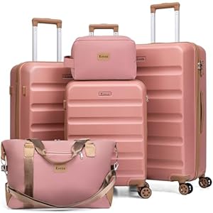 Luggage Sets 5 Piece, Suitcases with Wheels,ABS Hard Case Luggage with TSA Lock Spinner Wheels,Carry On Luggage Set (Pink,20/24/28 Inch)