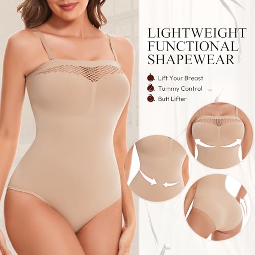 Ellareese Strapless Shapewear Bodysuit Thong Tummy Control Body Shaper for Women Seamless Tank Top Leotard — view 3