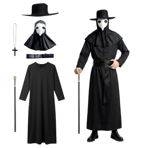 Wildarms Mens Plague Doctor Costume Halloween Robe Outfit (Black, M) by Wildarms - Used condition - US$37.97