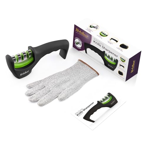 Image of 4-in-1 Kitchen Knife Accessories: 3-Stage Knife Sharpener Helps Repair, Restore and Polish Blades and Cut-Resistant Glove