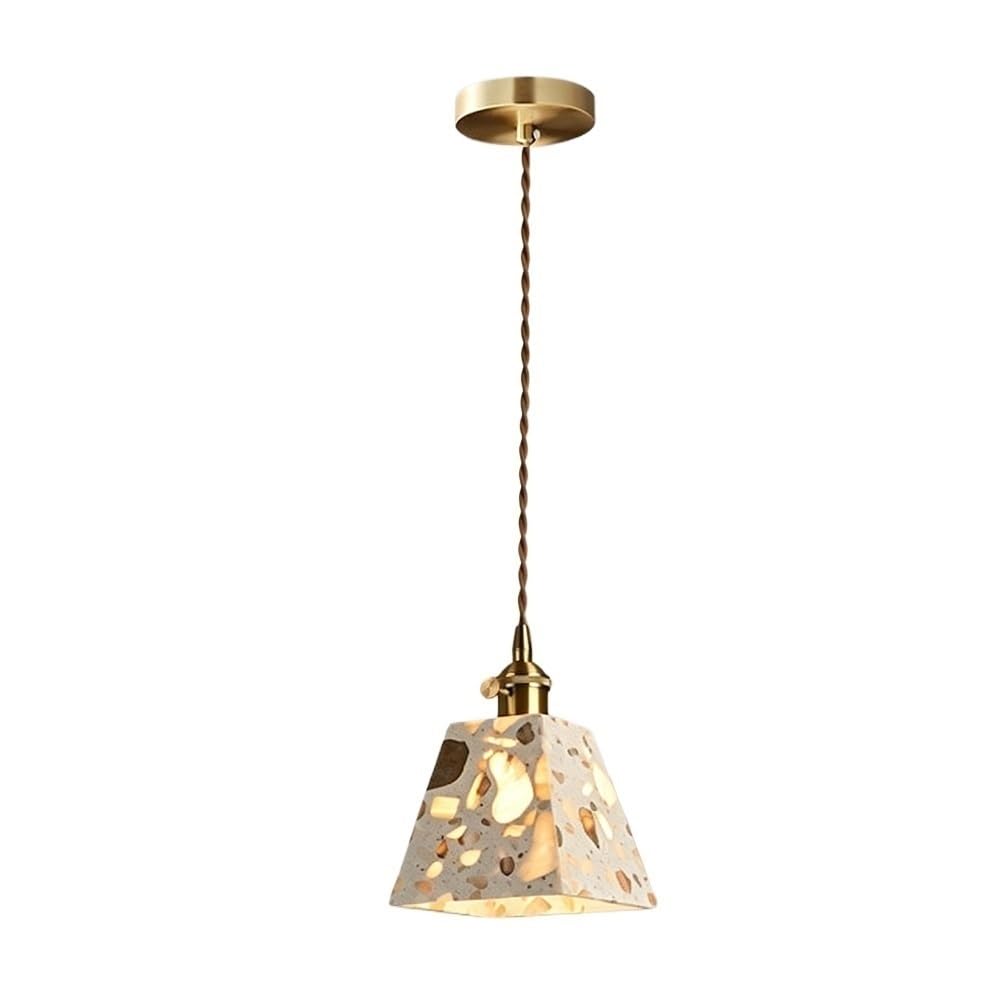 Suspension En Pierre Translucide, Lampe Suspendue Pyramidale Dorée E26
