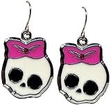 Breite 2cm, Höhe 2,5cm Unbekannt Damen Ohrhänger Girlie Skull Totenkopf Gothic Ohrringe (Weiß-Pink)
