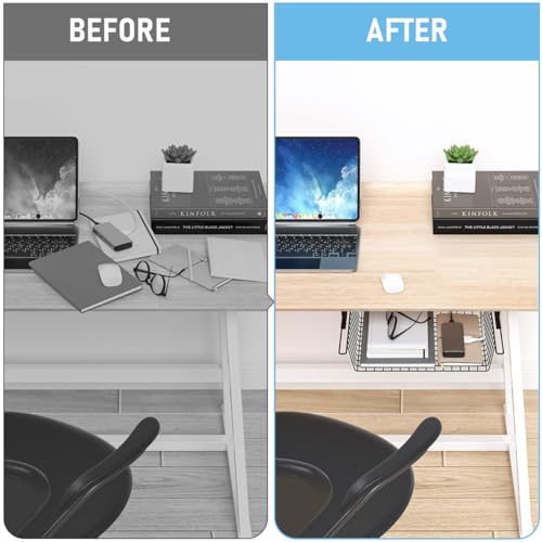 Image of Climberty Under Desk Organizer Metal Wire Pull Out Drawer No Drill Under Desk Organizer Basket Office Desk Stationeries Organizer Easy Drawer Cable Organizer Basket