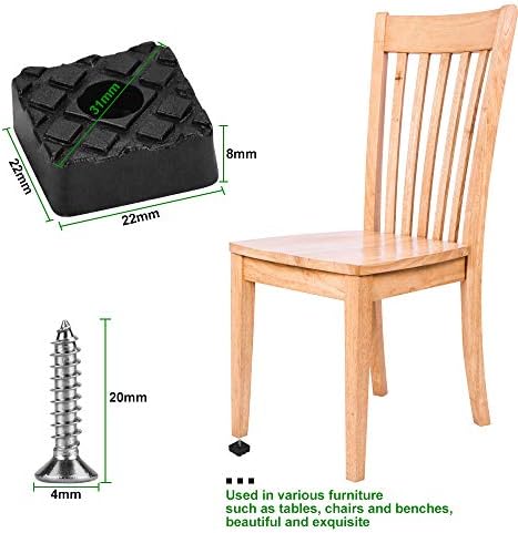 KBNIAN 20 Pcs Rubber Furniture Pads 22mm Square Rubber Feet with Screws Thick Rubber Chair Leg Caps Protectors Non-slip Rubber Stoppers with Metal Gaskets for Chair Table Stool Hardwood Floor - Black