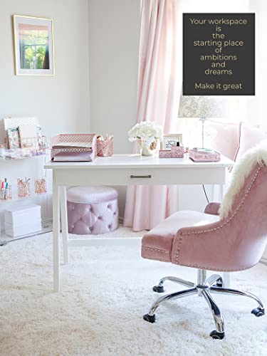 Blu Monaco Office Supplies Pink Desk Accessories For Women-6 Piece Interlocking Desk Organizer Set- Pen Cup, 3 Assorted Accessory Trays, 2 Letter Trays-Pink Room Decor For Women And Teen Girls #TOP1