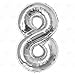 40 Inch Giant Jumbo Helium Foil Mylar Balloons (Premium Quality), Glossy Silver, Number 8