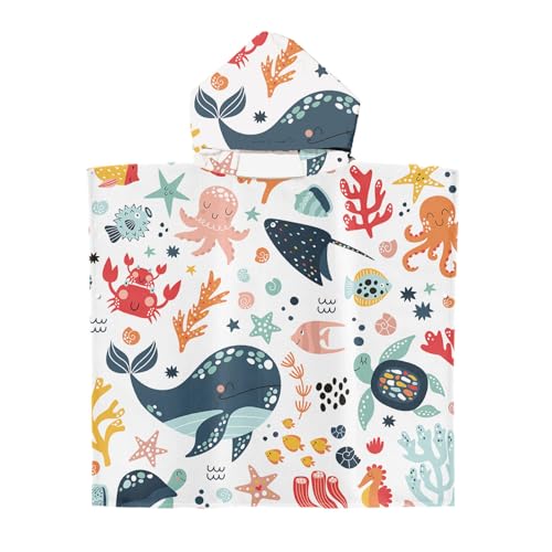 FYting Toalla Playa Bebe,Toalla Bebe Playa,Toalla Piscina Niño,60x60cm Toalla Absorbente de Microfibra, Tres En Uno, NatacióN para Yukata, Playa, Capa con Capucha, 2-8 Años (Delfín)