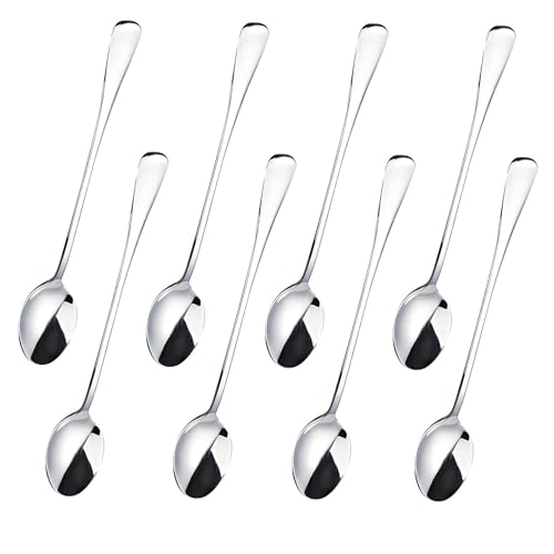 8 PCS Cuillères à Café En Acier Inoxydable à Long Manche(19.6 cm), Cuillère à Glace, Idéale pour Latte Café, Desserts, Cocktails, Élégante et Durable