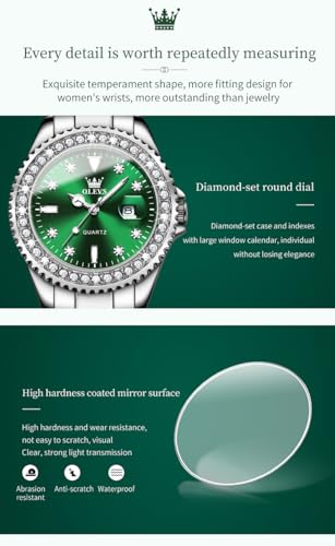 Image of OLEVS Ladies Watch Diamond Dress Analog Female Watches Stainless Steel Two Tone Waterproof Luminous Day Date for Womens Wrist Watch Gift