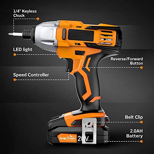 Cordless Impact Driver Kit,20V Max 1/4" Impact Driver Set With 1350 In-Lbs Torque,Brushless Power Impact Driver With 2.0Ah Li-Ion Battery,1 Hour Fast Charger And Tool Bag,Led Light (Orange) #TOP5