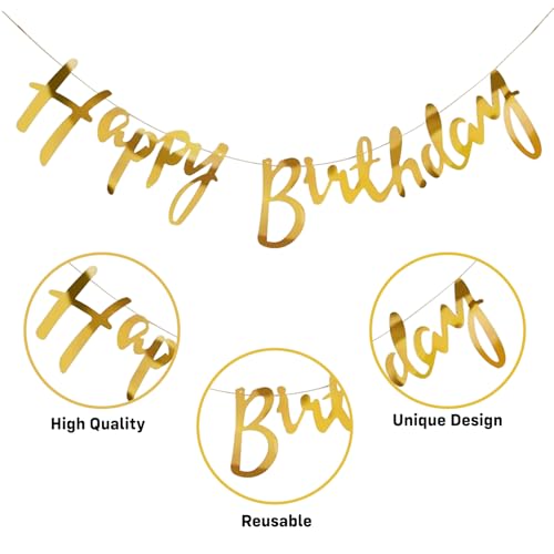 Image of Party Propz Birthday Decoration Kit - 26 Pcs Golden & White Theme - Happy Birthday Banner, Star Foil Balloons, Decoration Kit for Boys, Girls & Husband (Cardstock,Foil)