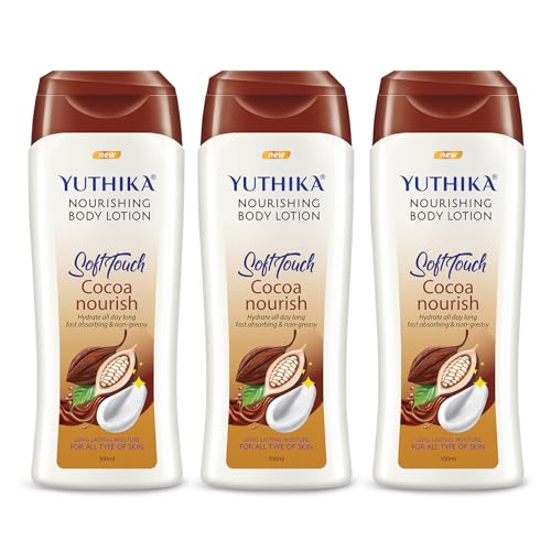 Image of Yuthika Body Lotion Cocoa Nourish 100ml Pack of 3 Body Lotion - Hydrating Moisturizer for Women & Men, Non-Irritant & Non-Sticky, 24H Hydration for Dry Skin
