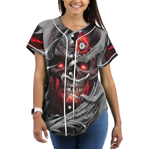 Camiseta de Béisbol personalizada con gráfico 3D de calavera con ojos rojos miniatura 2