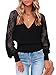 Produktbild Tekaopuer Damen Langarm-T-Shirts, V-Ausschnitt, Spitze, gehäkelt, rückenfrei, bequem, Strickpullover, Schwarz , M