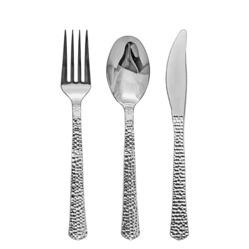 Decorline- Set de 180 pièces Couverts réutilisables et Résistant - plastique robuste écologiques pour une utilisation quotidienne durable - Effet Martelé...