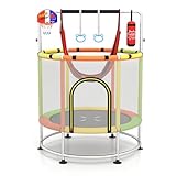 GYMAX 140 cm Trampolin für Kinder, 199,6 kg, 6-in-1 Kleinkind-Rebounder mit Schaukel, Basketballkorb, Boxsack, keine Lücke, Sprungmatte, Mini-Trampolin für drinnen und draußen, für Jungen und Mädchen
