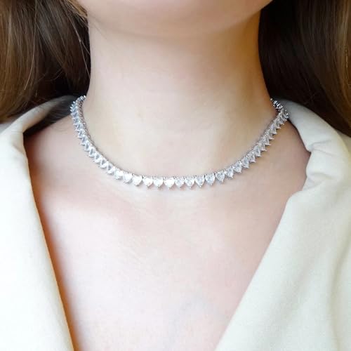 Fesciory Silver Rhinestone Tennis Necklaces for Women, Dainty Adjustable Layered Twist Rope Cubic Zircon Diamond Butterfly Necklace, Iced Out Heart Jewelry Gifts (Heart)3