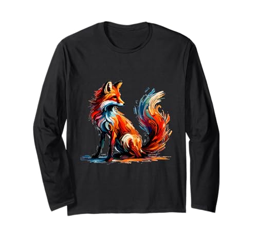 Colorful Impressionism Style Animal Lover Red Fox Long Sleeve T-Shirt
