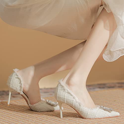 Women Stilettos High Heels Sexy Pointed Toe Rhinestones Buckle Slip On D'Orsay Pump Party Office Dress Shoes4