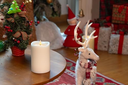 Image of Flameless Pillar Candles Flickering with Remote Timer, Battery Operated LED Candles Up to 400 Hours, 3d Moving Flame Real Wax Candles, D4 x H6, Remote Included (Ivory with Art Water, 4inx6in)