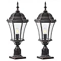 GOALPLUS Cast Aluminum 24" Large Outdoor Post Light with 3" Pier Mount, Bronze Exterior Pathway Pole Lights Fixture with Seeded Glass 2 Pack Outside Garden Post Lamp Lantern Head for Driveway, Yard