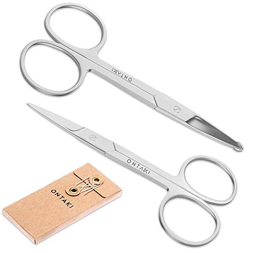ONTAKI Safety Scissors for Beard Mustache Nose Eyebrow with Curved Blade & Blunt