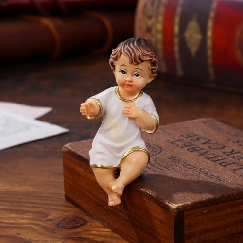 Estatua de bebé Jesús de resina pintada a mano 2.4 pulgadas miniatura 2