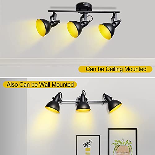 Image of HiBay Retro LED Ceiling Spot Lights Fixtures, 3-Light Flexible Track Lighting Kit Black, Directional Spotlight for Kitchen Bedroom Dining Room, Candelabra E12 Base (No Bulbs)