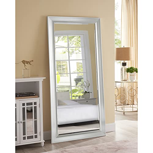 HomeStock Framed Bevel Leaner Mirror Silver