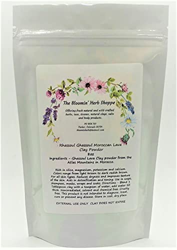 Rhassoul (Ghassoul) Moroccan Lava Clay Powder | 8oz | Bulk pure clays | Dry and Oily Skin Facial | Masks shampoo detox Rejuvenates skin | The Bloomin Herb Shoppe | no additives or preservatives