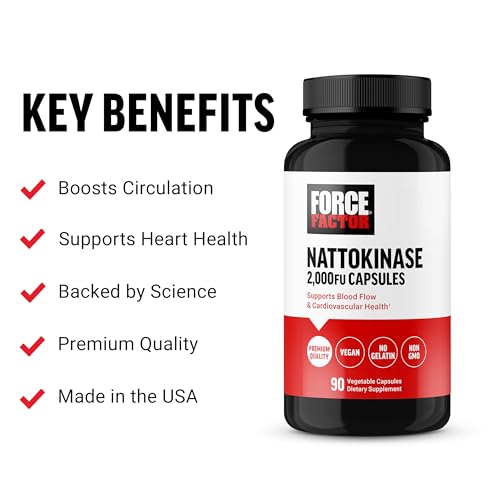 Image of Force Factor Nattokinase 2000 FU, Nattokinase Supplement for Heart Health and Blood Pressure Health, Blood Circulation Pills, Non-GMO, Vegan, No Gelatin, 90 Vegetable Capsules