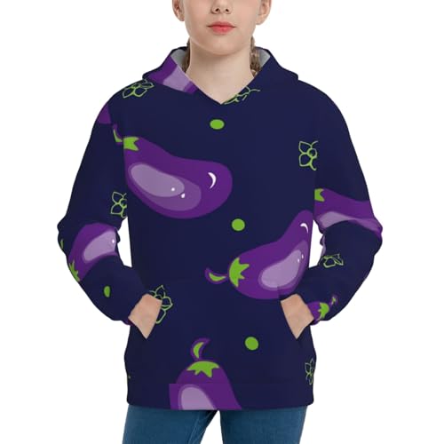 Eggplant Kid Hoodies Boys Sweatshirts Girls Pullover with Pocket