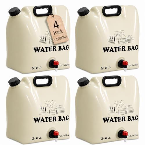 Set de 4 recipientes plegables para agua de 3.17 galones con grifo WMXWAN para camping, senderismo, viaje y uso doméstico de emergencia